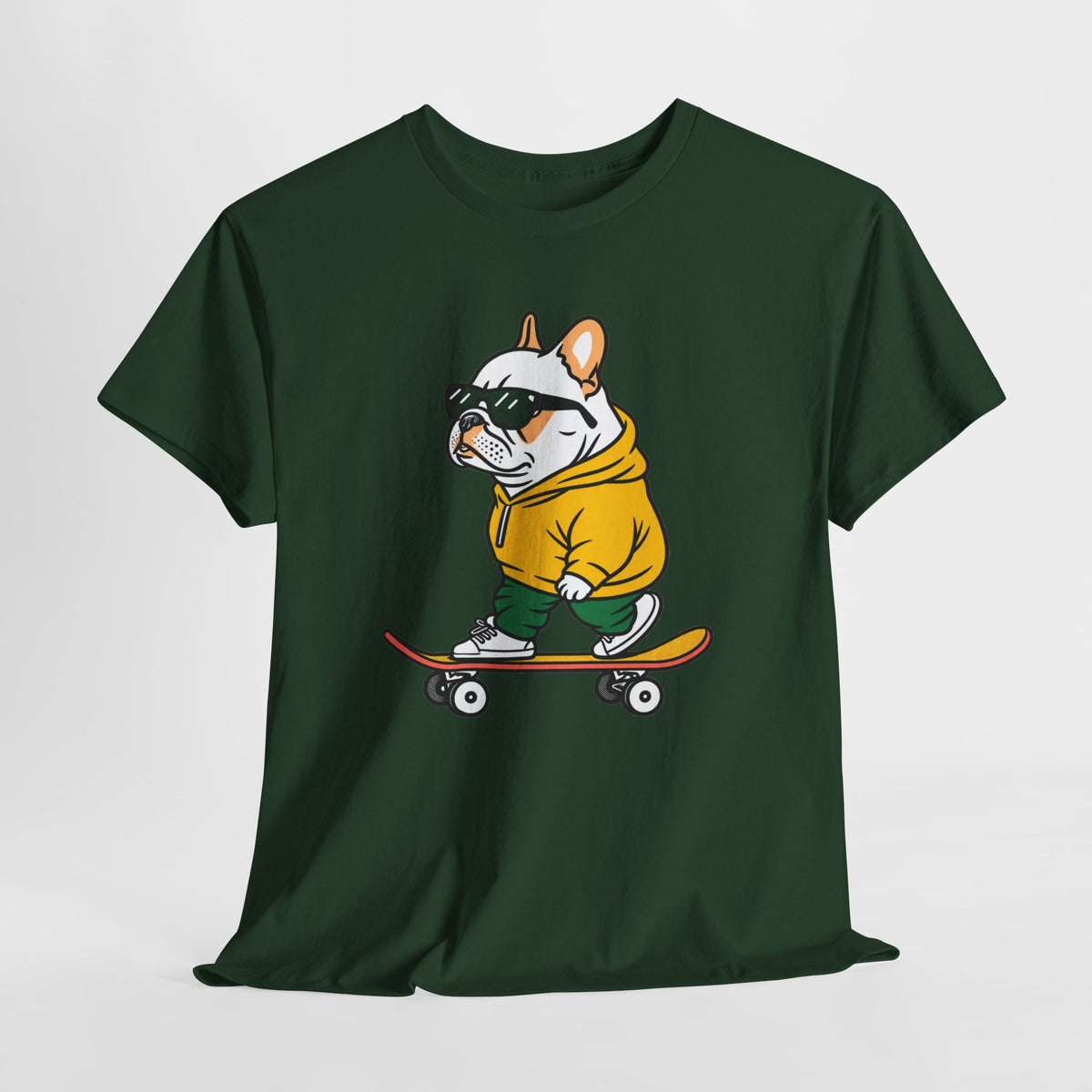 Skateboarding French Bulldog T‑Shirt – Cute Bulldog on Skateboard Graphic Tee