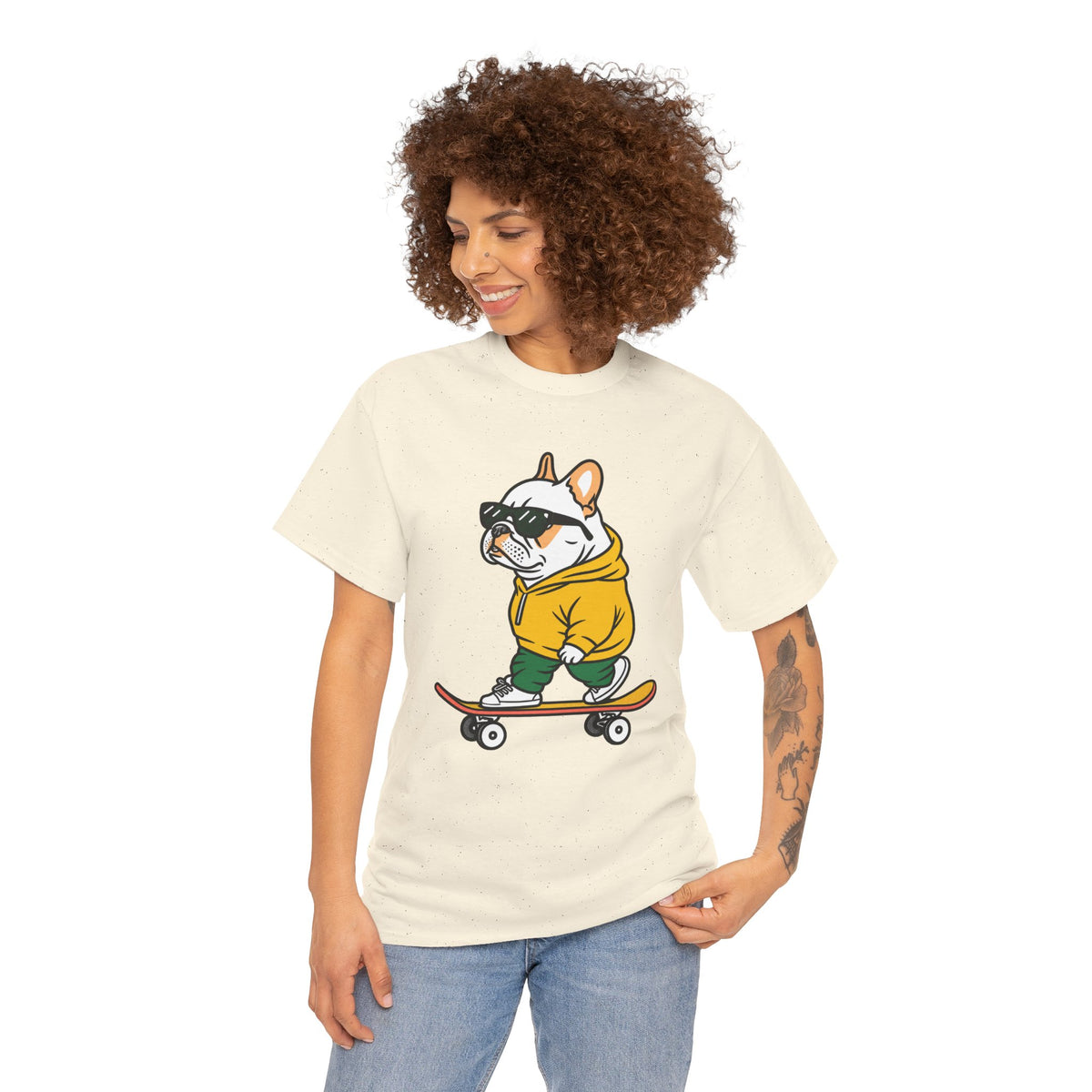 Skateboarding French Bulldog T‑Shirt – Cute Bulldog on Skateboard Graphic Tee