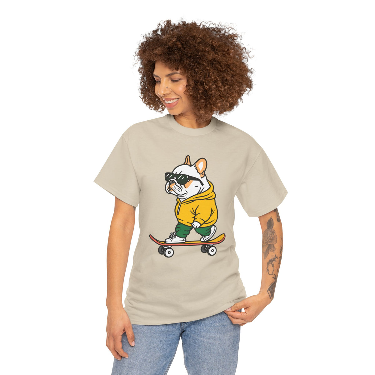 Skateboarding French Bulldog T‑Shirt – Cute Bulldog on Skateboard Graphic Tee