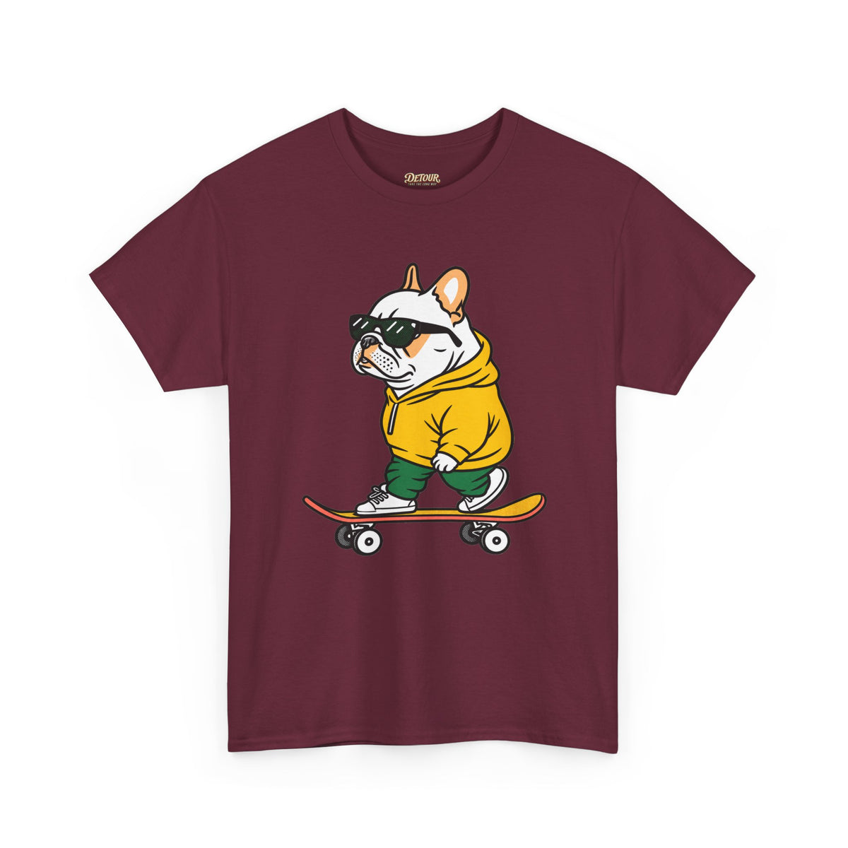 Skateboarding French Bulldog T‑Shirt – Cute Bulldog on Skateboard Graphic Tee