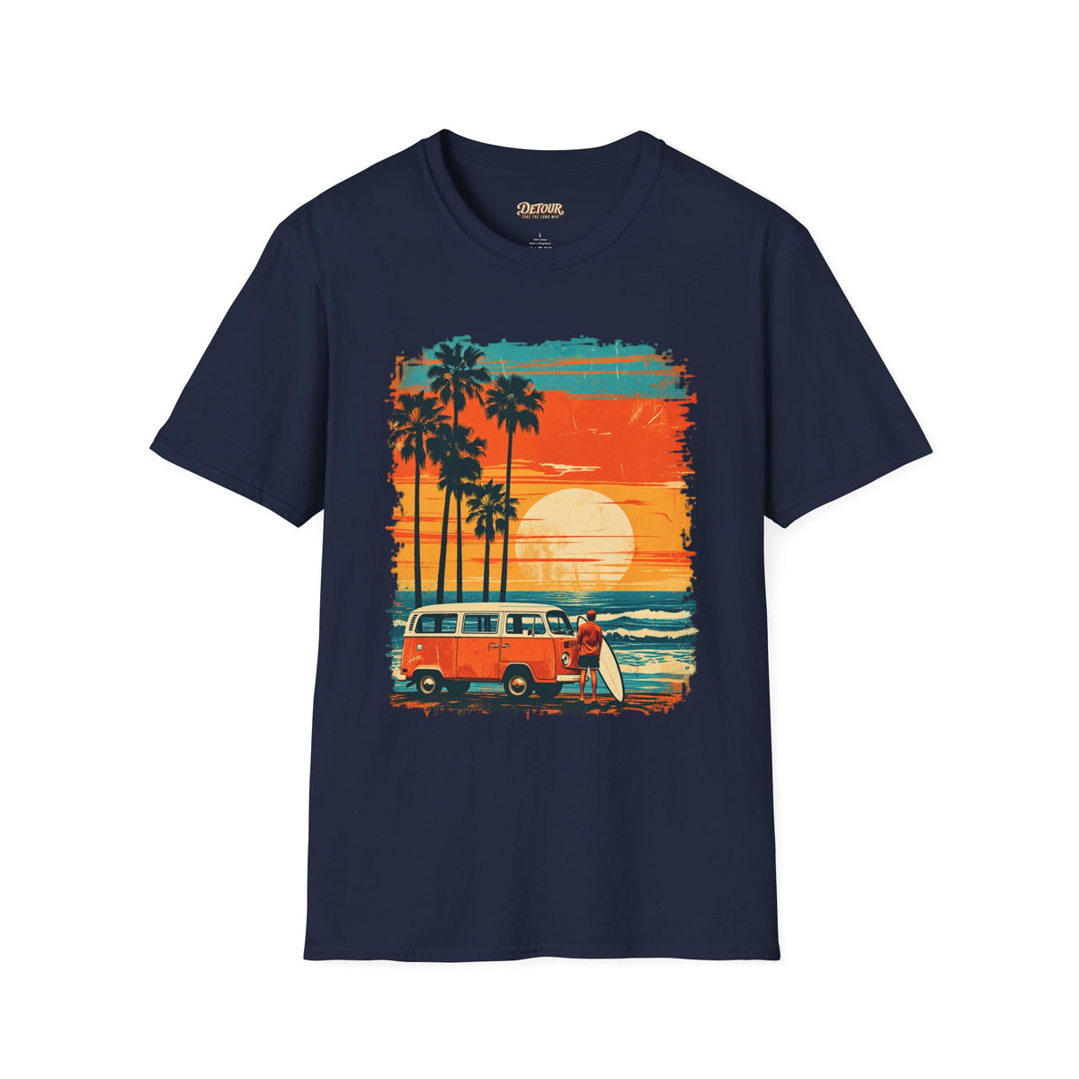 Retro Sunset Van T-Shirt – Tropical Beach Road Trip Graphic