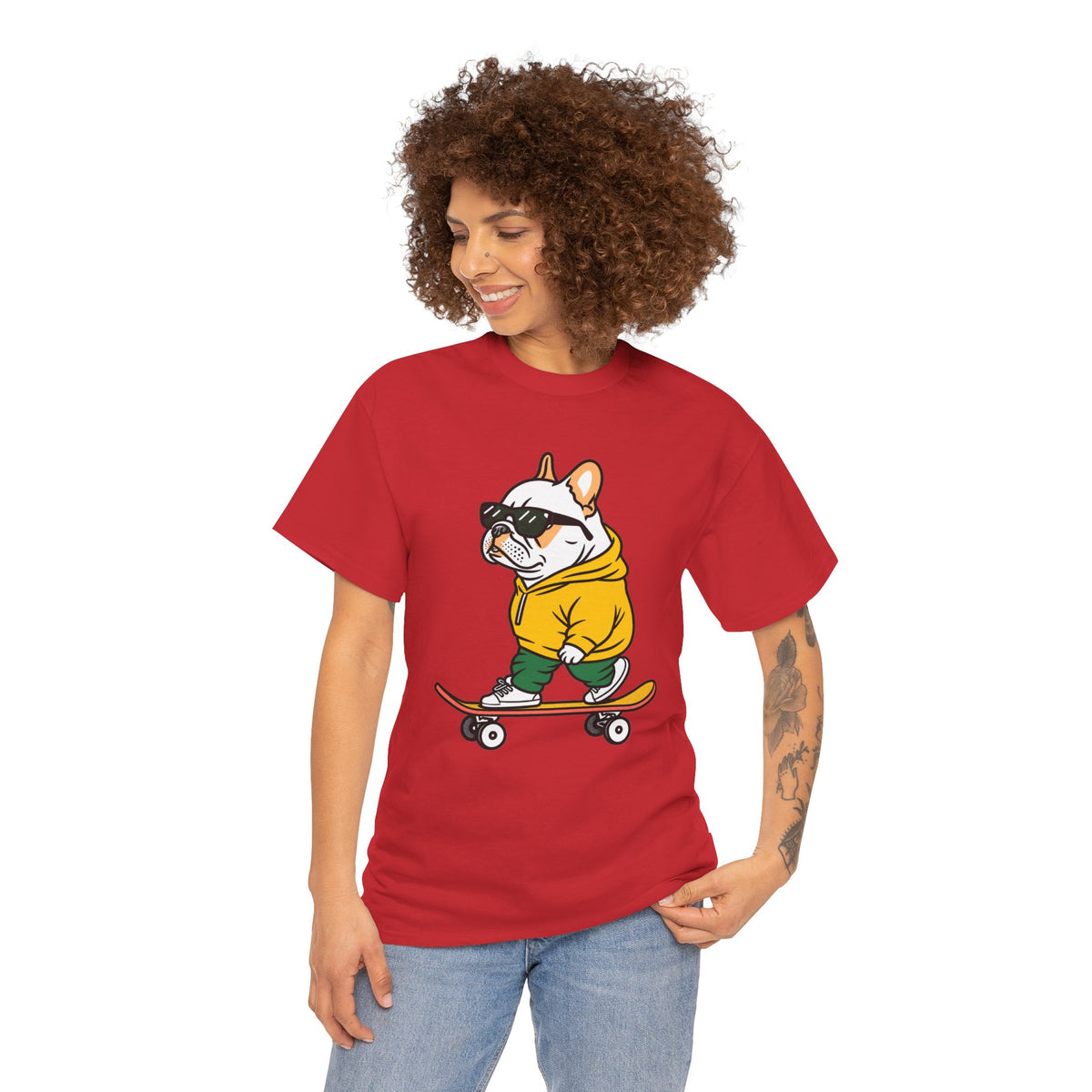 Skateboarding French Bulldog T‑Shirt – Cute Bulldog on Skateboard Graphic Tee