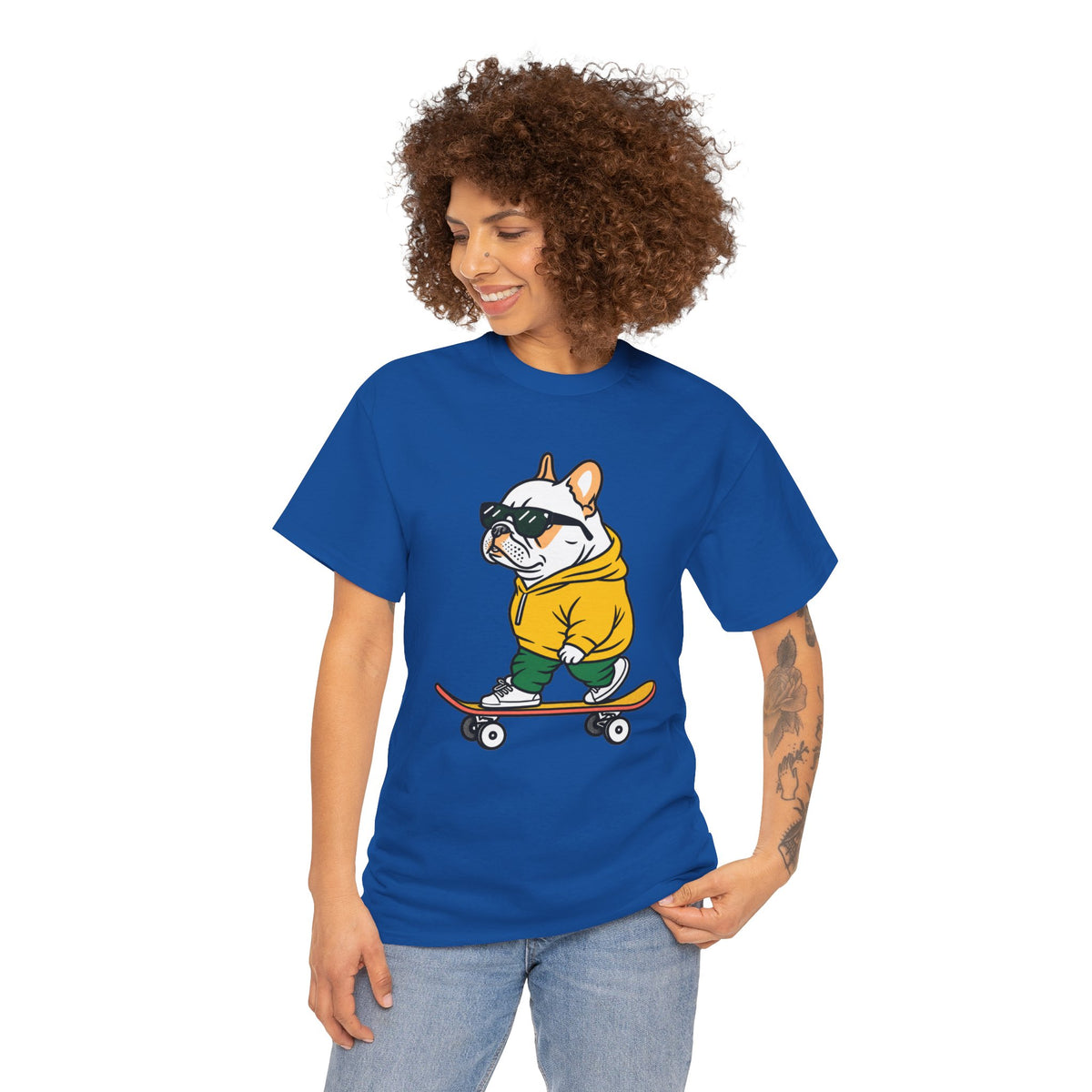 Skateboarding French Bulldog T‑Shirt – Cute Bulldog on Skateboard Graphic Tee