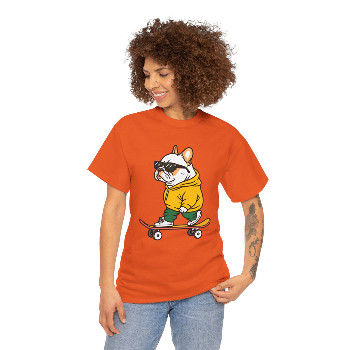 Skateboarding French Bulldog T‑Shirt – Cute Bulldog on Skateboard Graphic Tee