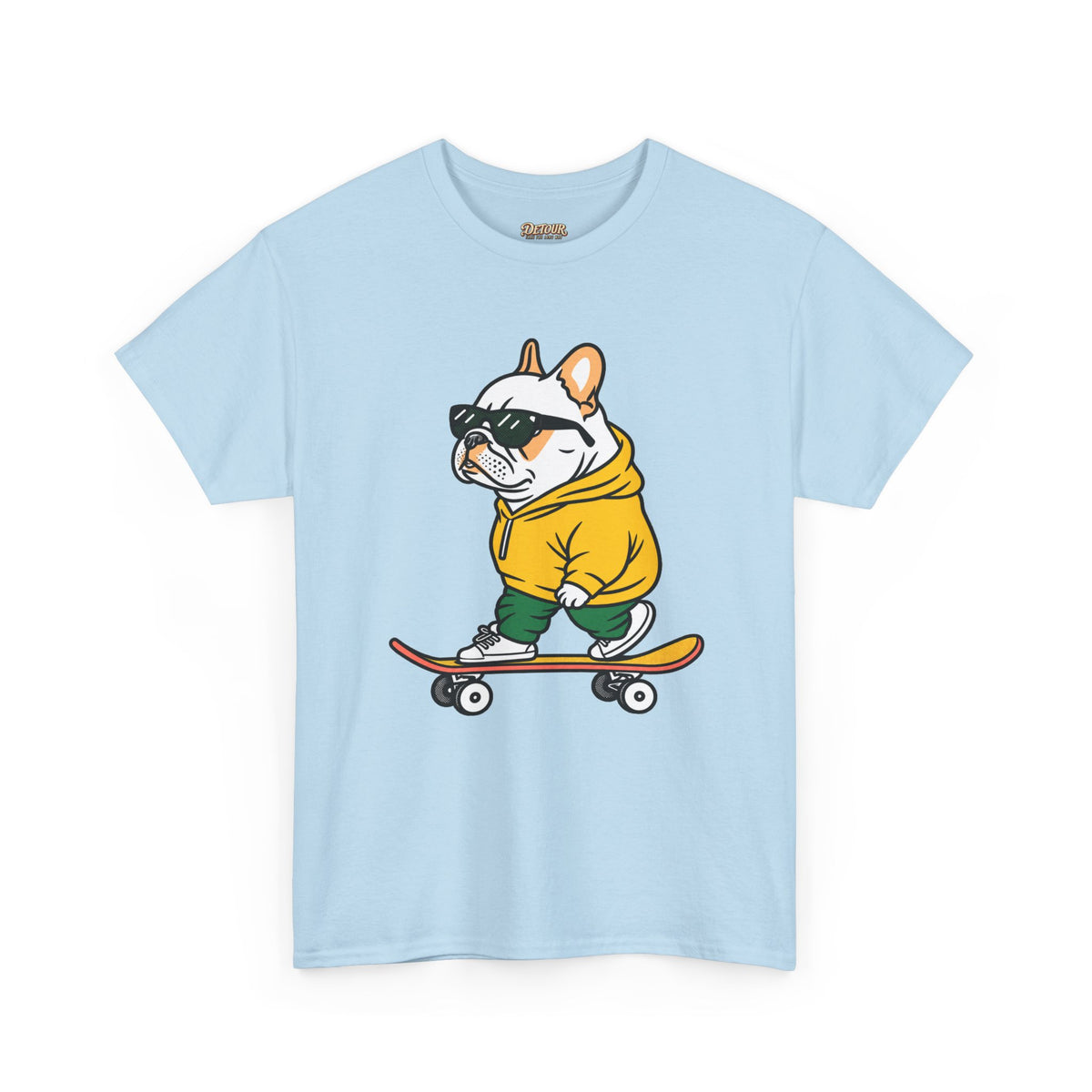 Skateboarding French Bulldog T‑Shirt – Cute Bulldog on Skateboard Graphic Tee