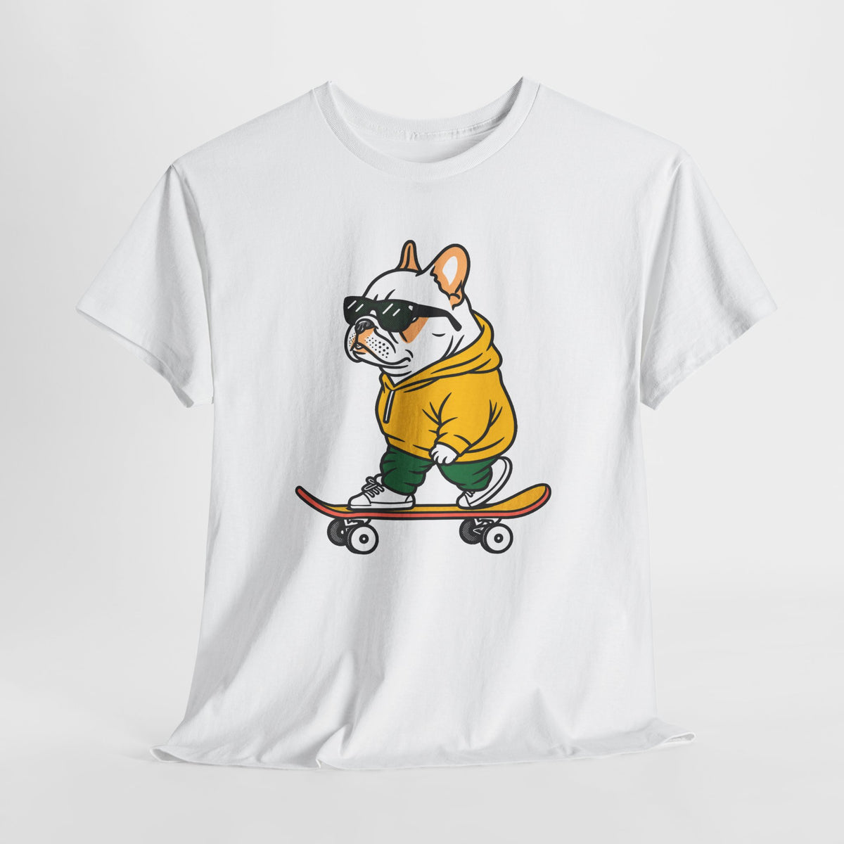 Skateboarding French Bulldog T‑Shirt – Cute Bulldog on Skateboard Graphic Tee