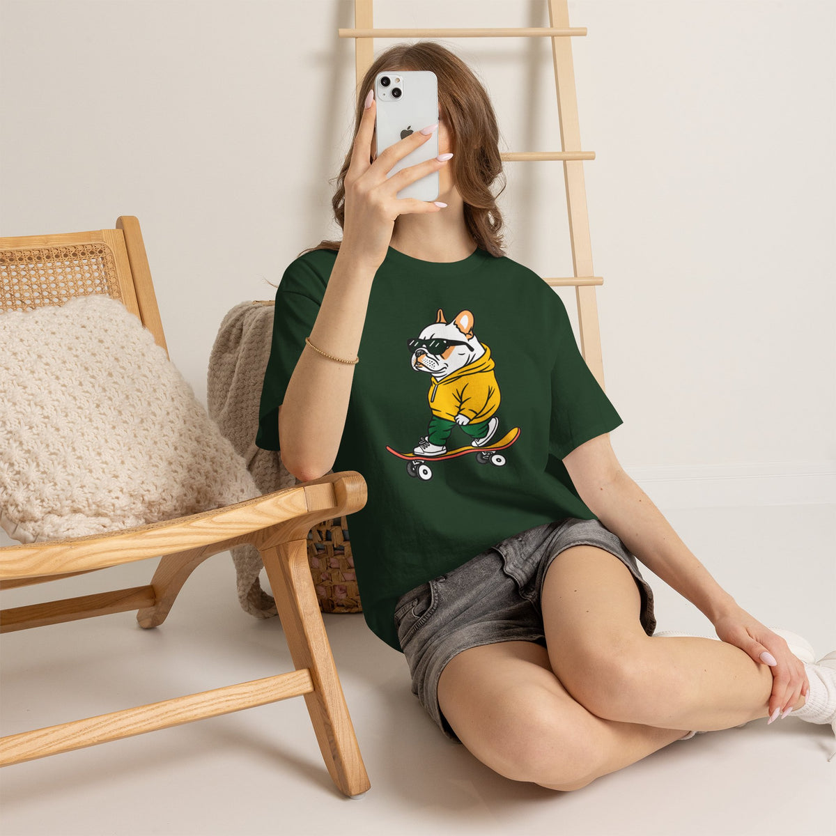 Skateboarding French Bulldog T‑Shirt – Cute Bulldog on Skateboard Graphic Tee