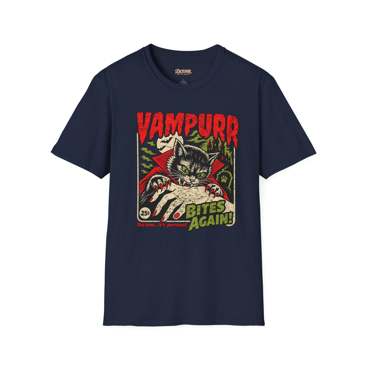 Vampurr Bites Again Cat Horror Graphic T-Shirt