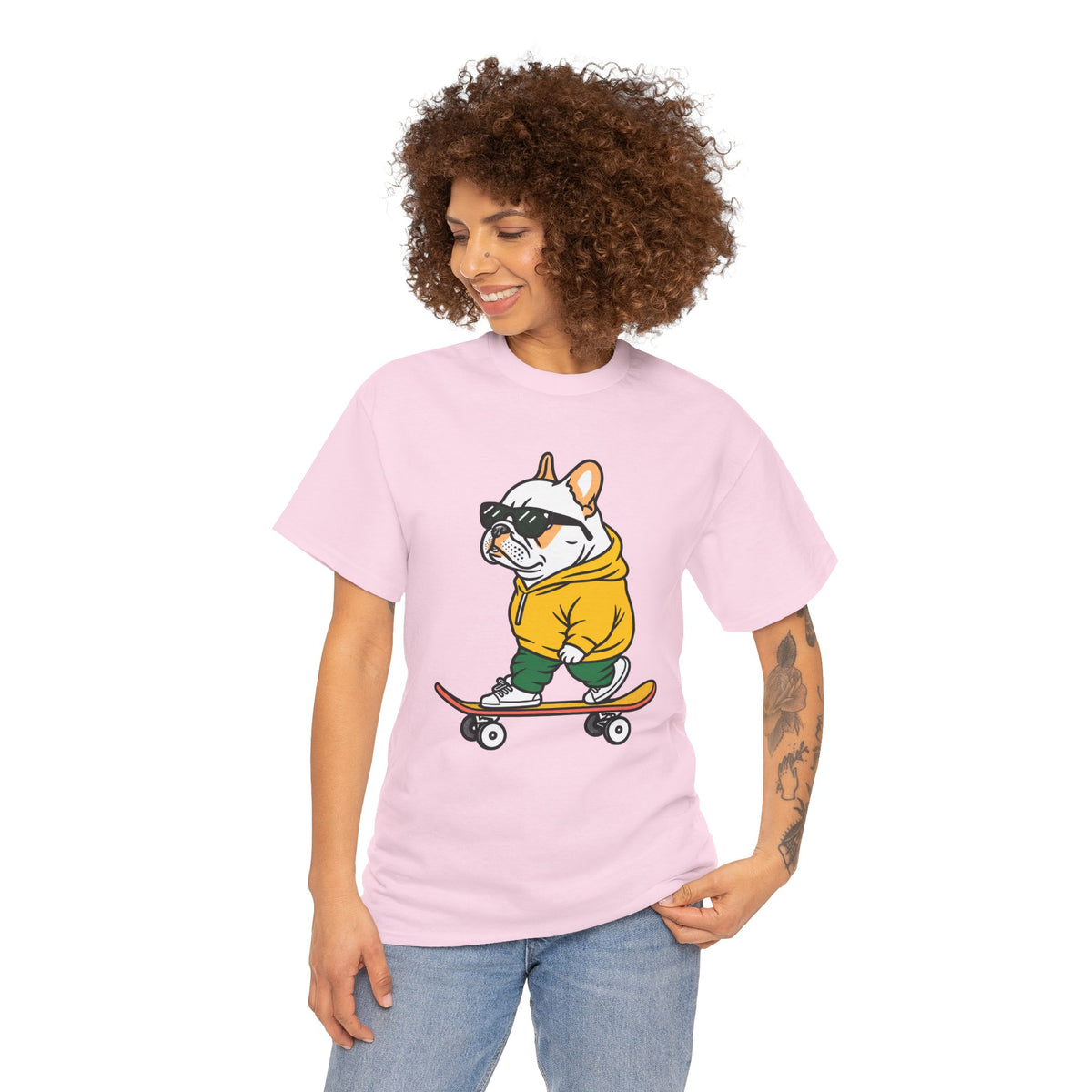 Skateboarding French Bulldog T‑Shirt – Cute Bulldog on Skateboard Graphic Tee