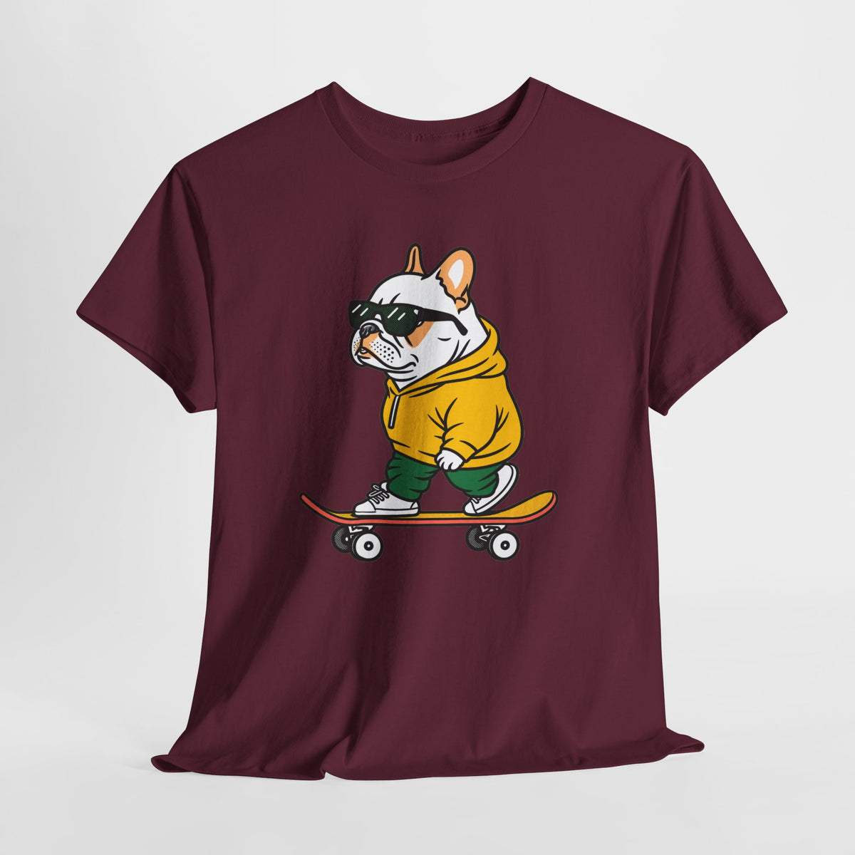 Skateboarding French Bulldog T‑Shirt – Cute Bulldog on Skateboard Graphic Tee