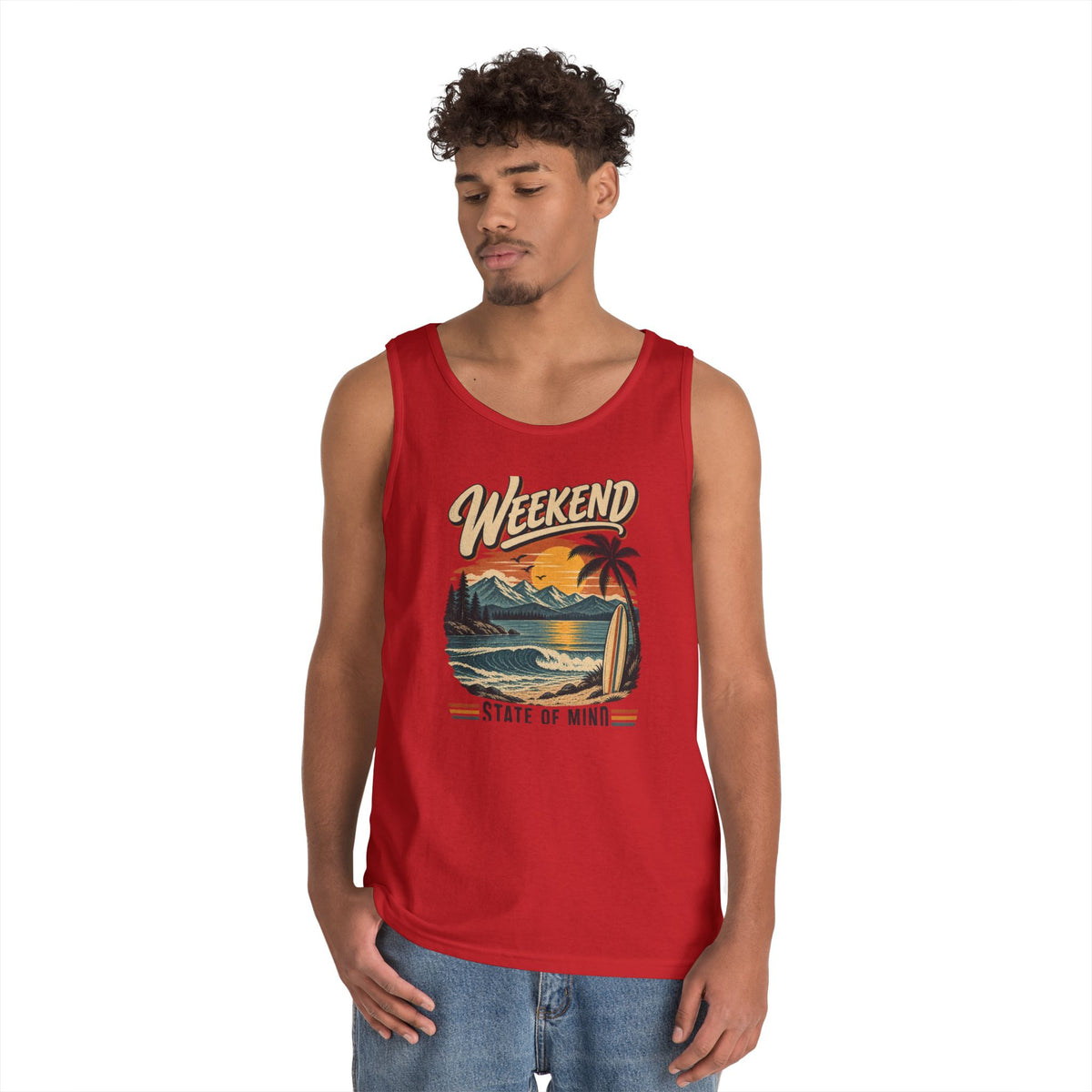 Weekend State of Mind Tank Top — Retro Beach Surf Sunset Graphic