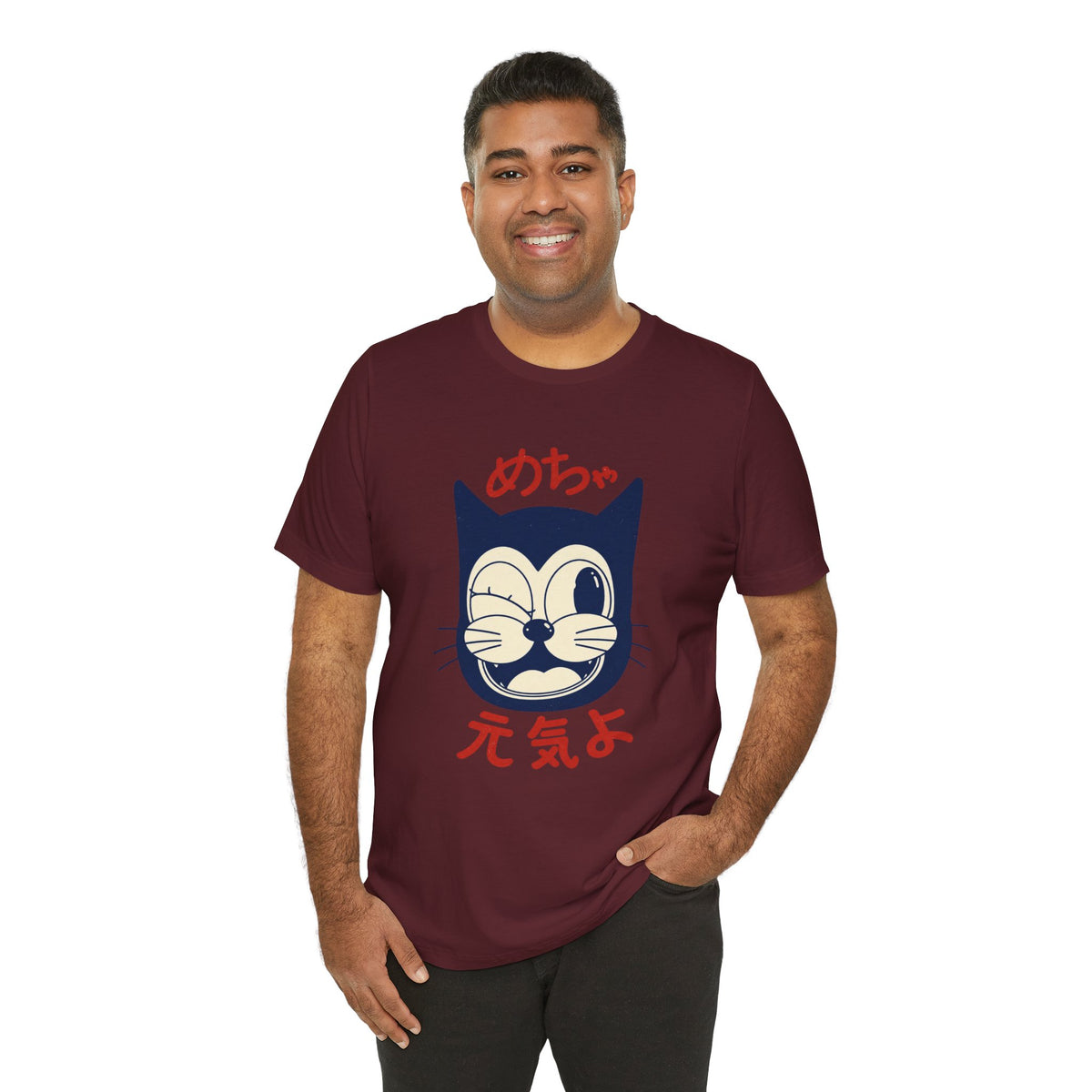 Japanese Lucky Cat T-Shirt – “めちゃ元気よ” Maneki Neko Graphic Tee