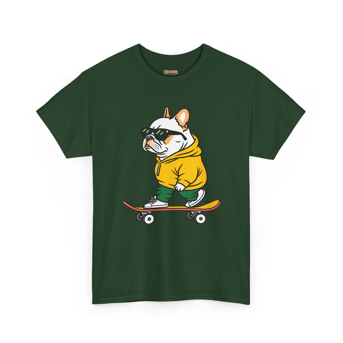 Skateboarding French Bulldog T‑Shirt – Cute Bulldog on Skateboard Graphic Tee
