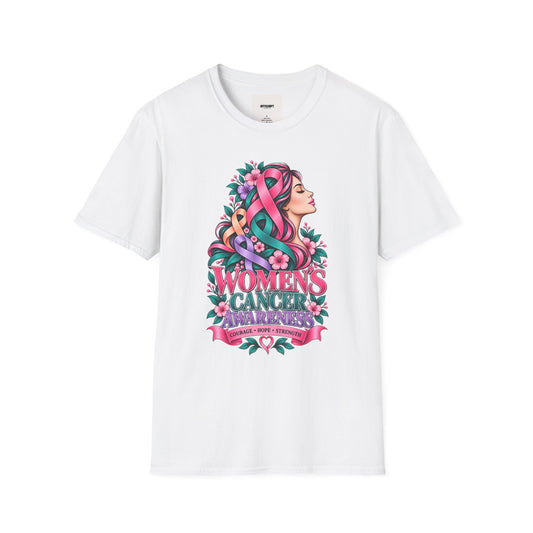 Women's Cancer Awareness T-Shirt — Pink Ribbon Floral Support Tee