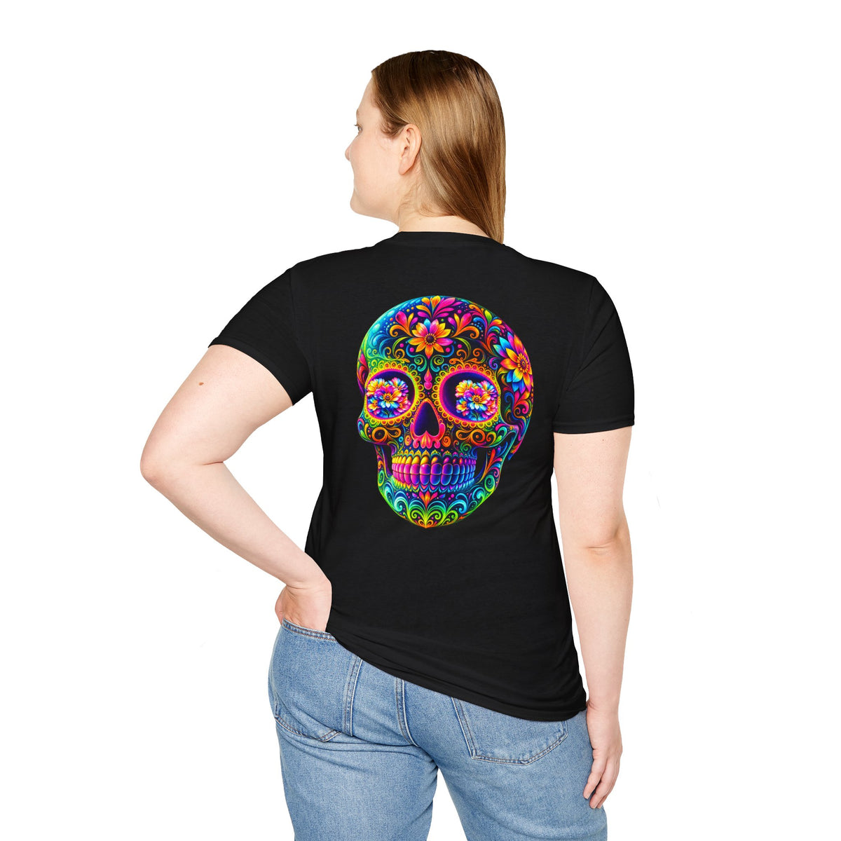 Sugar Skull T-Shirt — Colorful Day of the Dead Floral Skull Tee