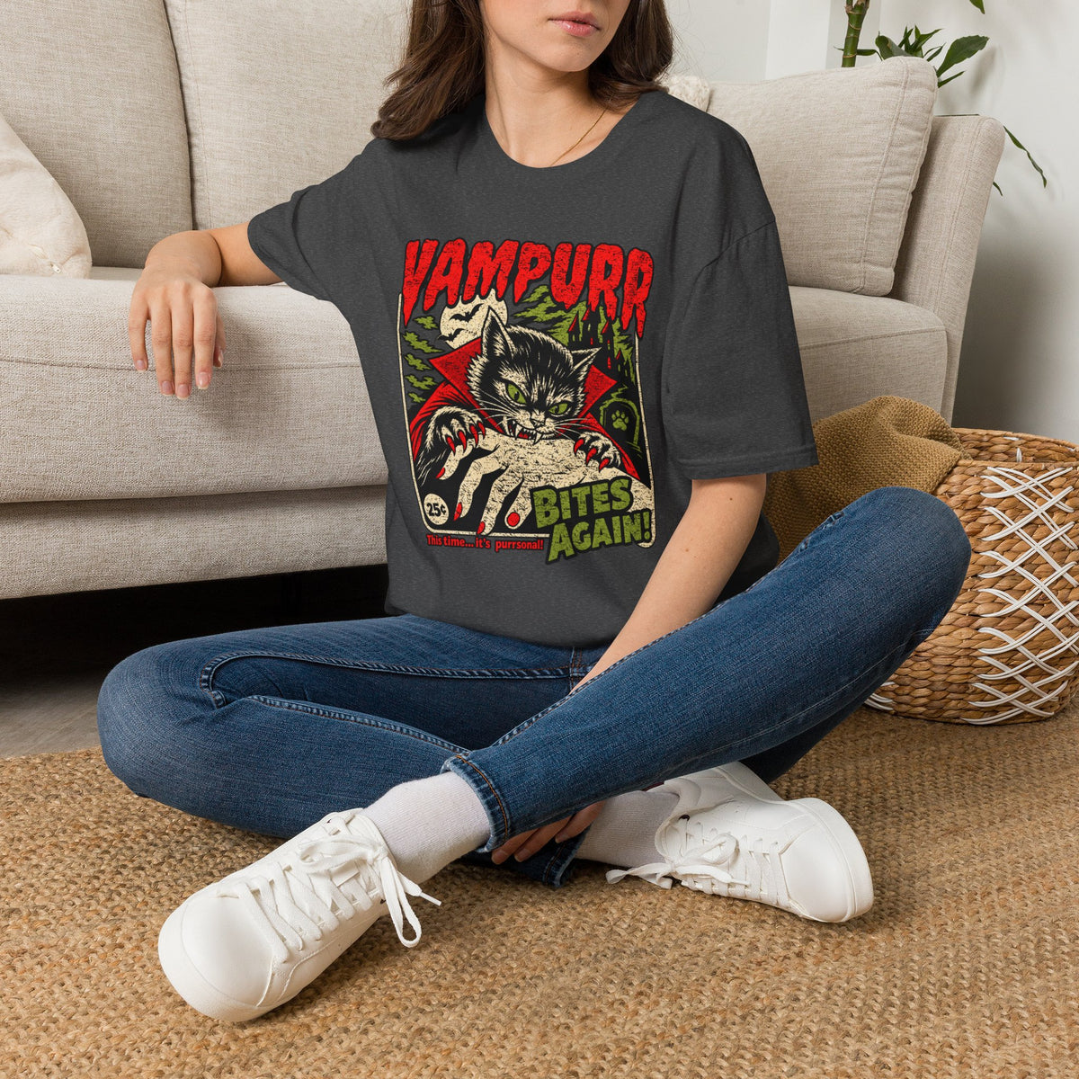 Vampurr Bites Again Cat Horror Graphic T-Shirt