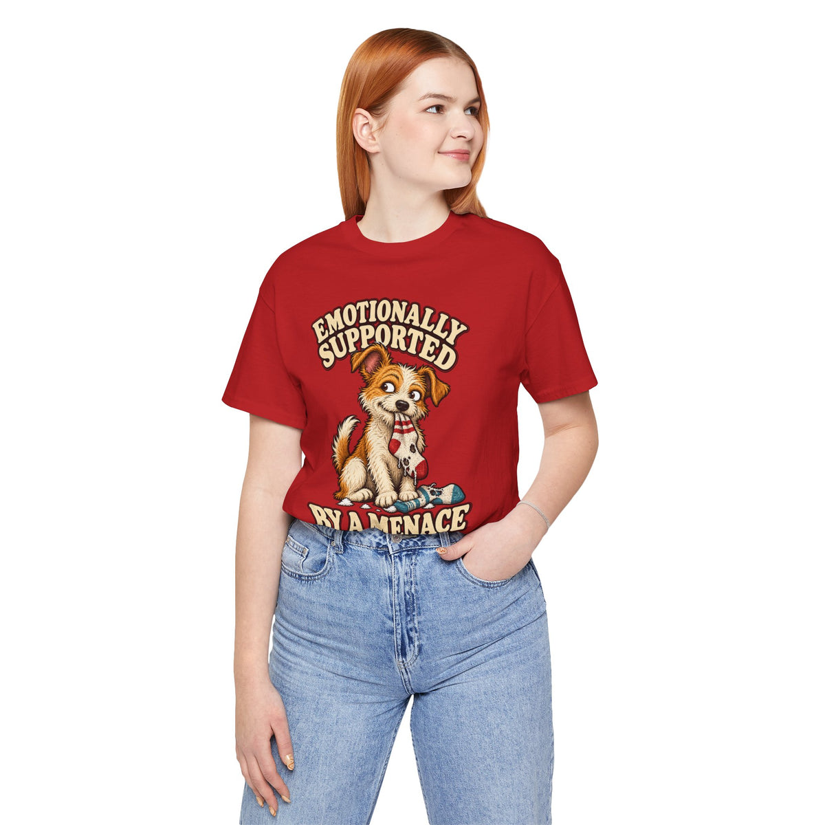 Emotionally Supported by a Menace Tee — Cute Puppy Graphic T‑Shirt