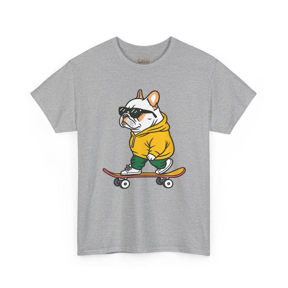 Skateboarding French Bulldog T‑Shirt – Cute Bulldog on Skateboard Graphic Tee