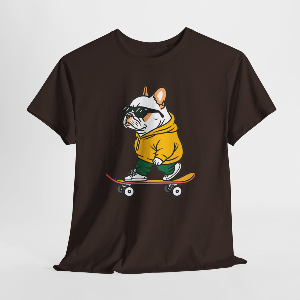 Skateboarding French Bulldog T‑Shirt – Cute Bulldog on Skateboard Graphic Tee