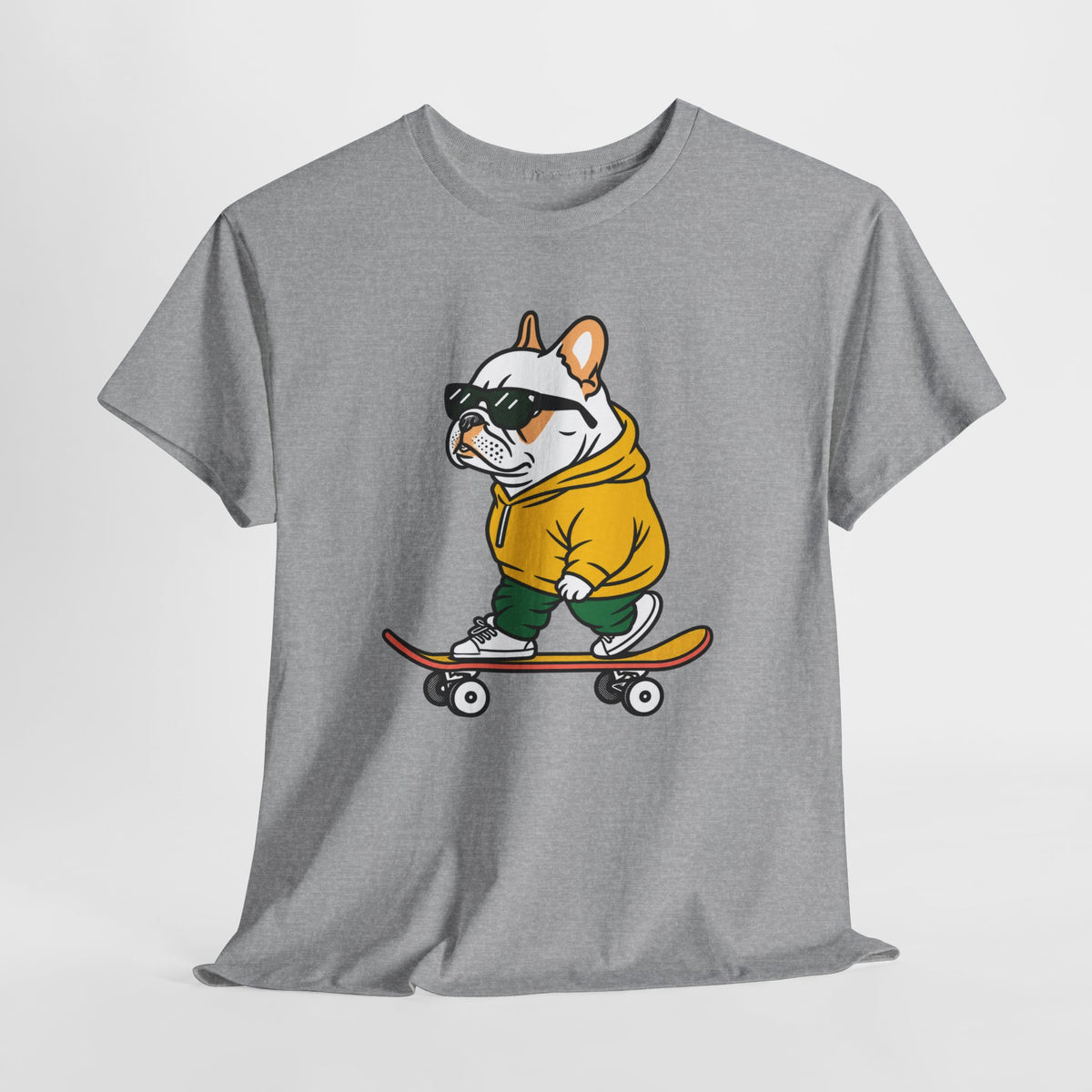 Skateboarding French Bulldog T‑Shirt – Cute Bulldog on Skateboard Graphic Tee