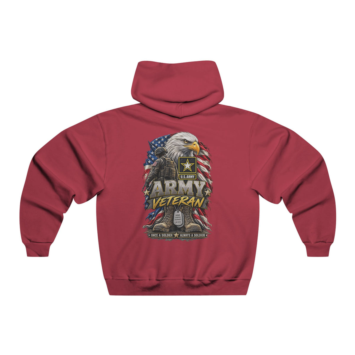 Army Veteran Hoodie — Eagle & American Flag Backprint with US Army Crest