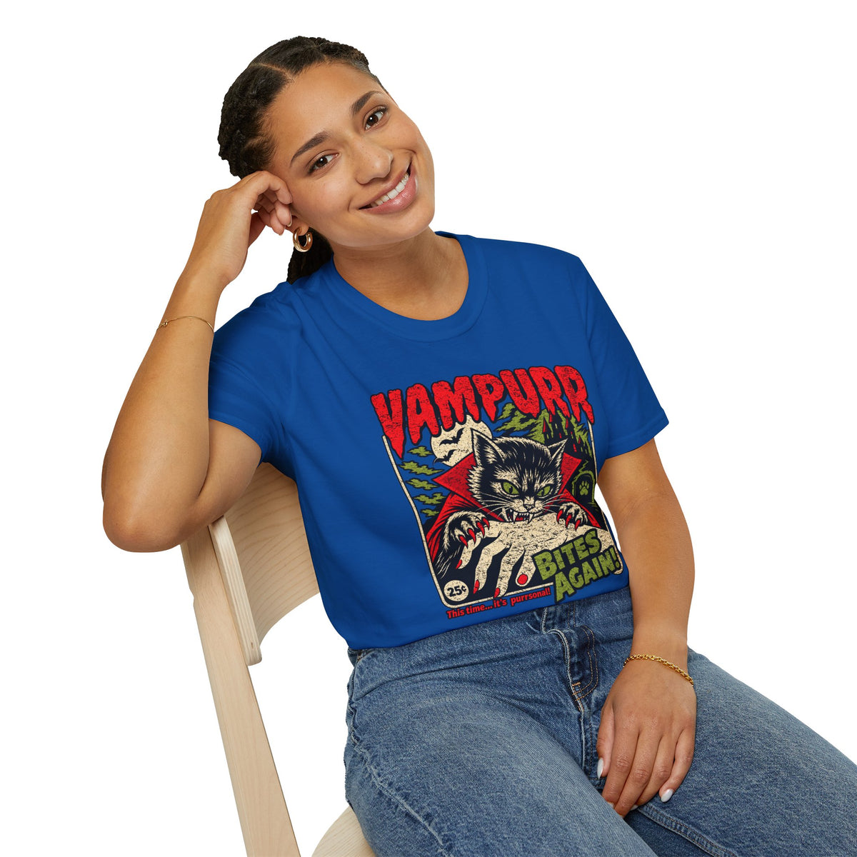 Vampurr Bites Again Cat Horror Graphic T-Shirt