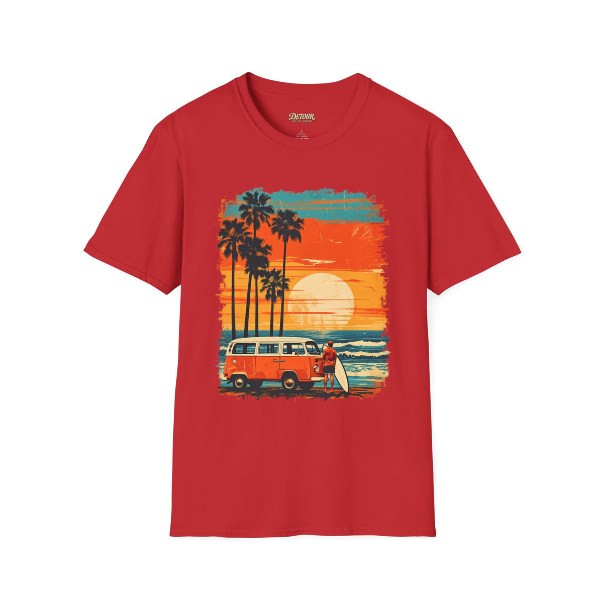 Retro Sunset Van T-Shirt – Tropical Beach Road Trip Graphic