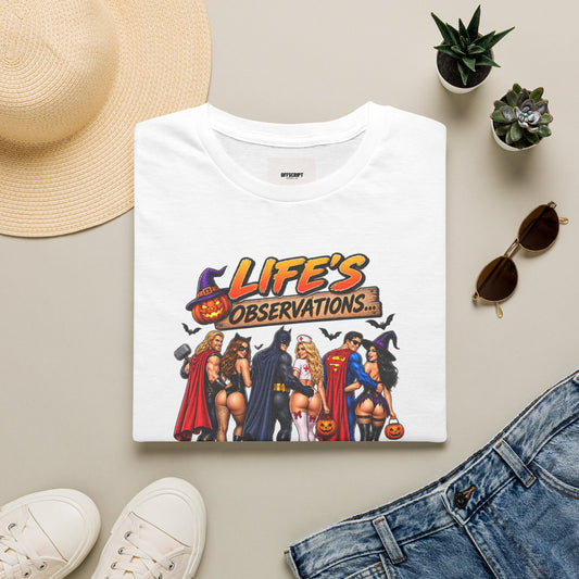 Halloween Superhero Pinup T-Shirt — "Life's Observations" Graphic Tee