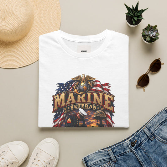 Marine Veteran T-Shirt — US Flag Eagle Emblem Military Tribute