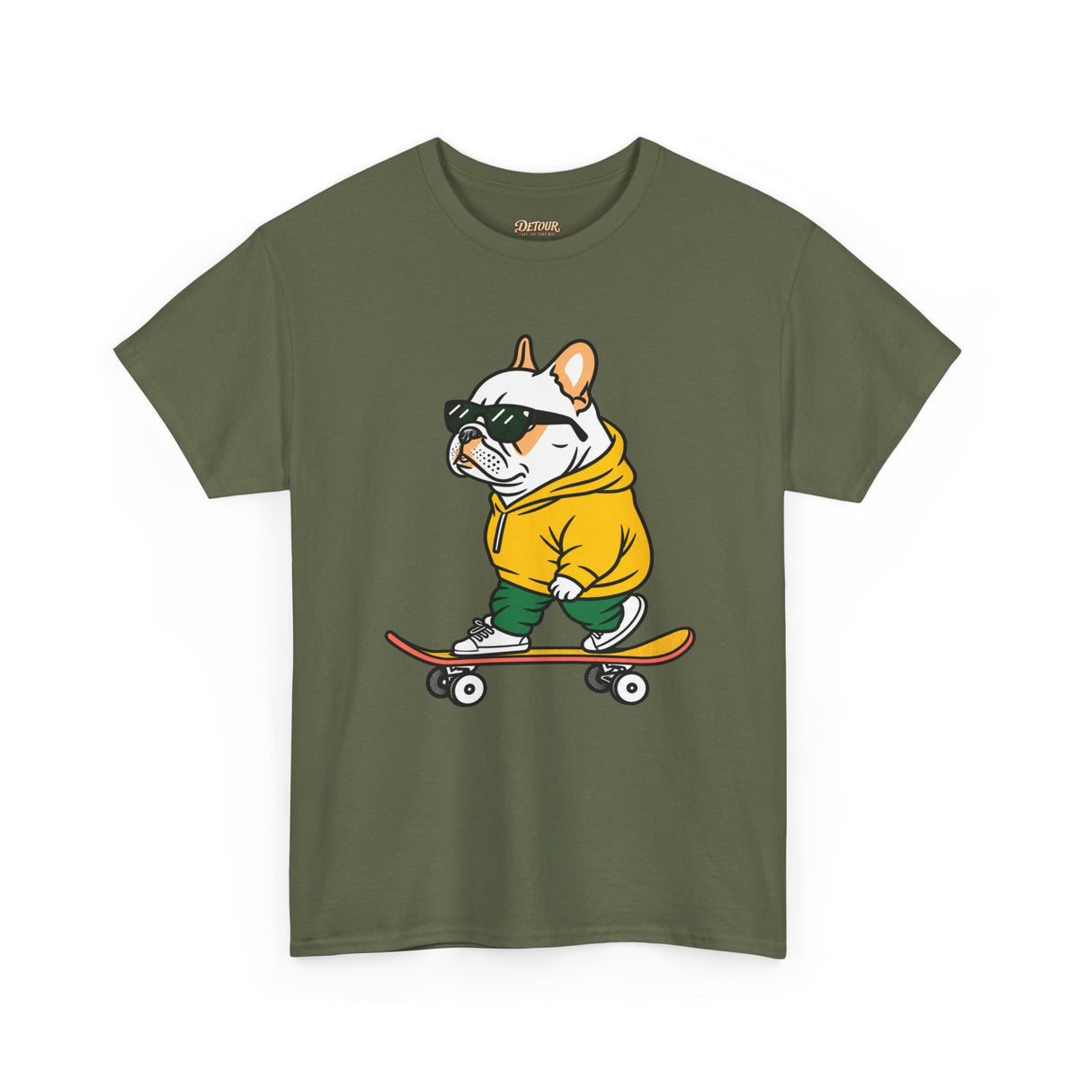 Skateboarding French Bulldog T‑Shirt – Cute Bulldog on Skateboard Graphic Tee