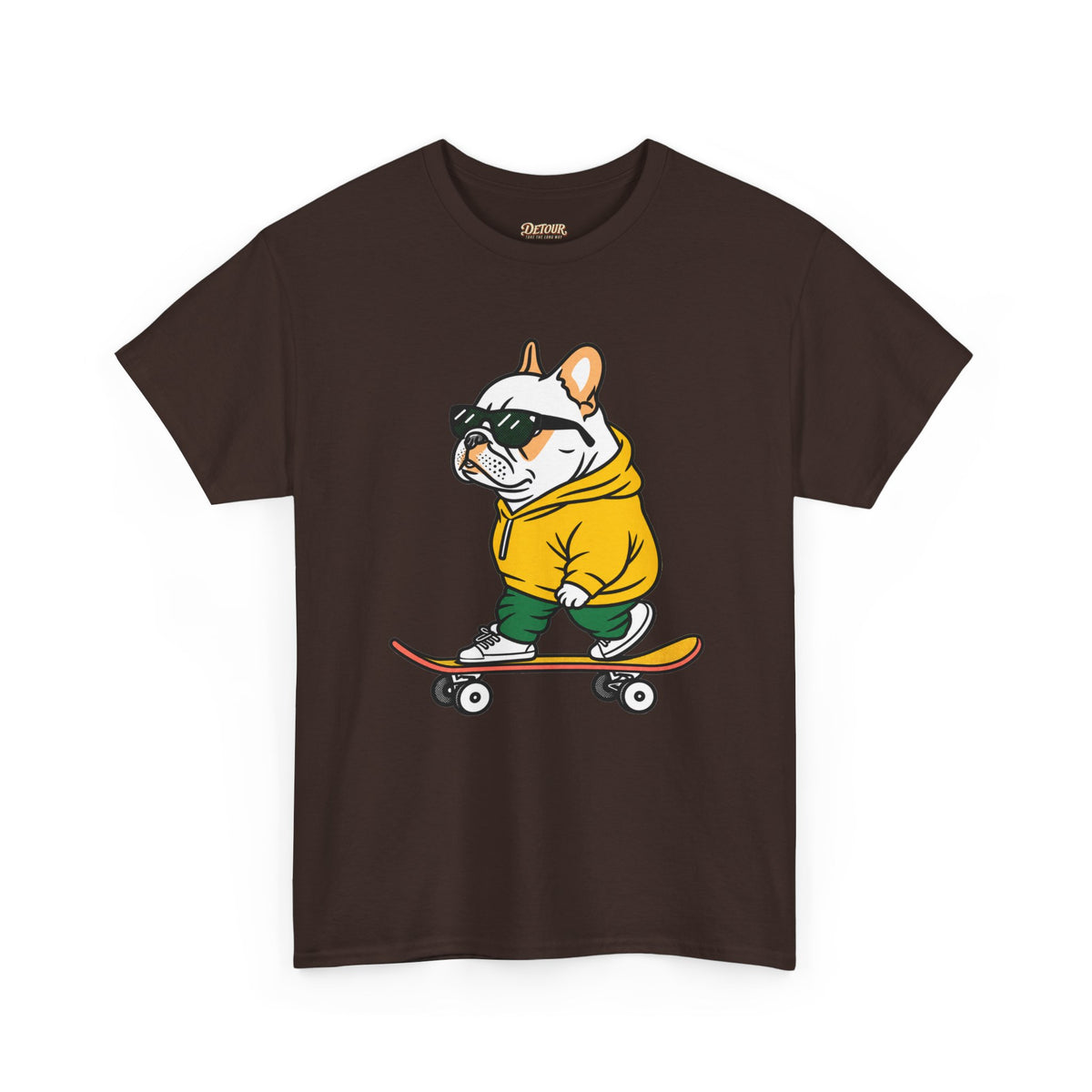 Skateboarding French Bulldog T‑Shirt – Cute Bulldog on Skateboard Graphic Tee