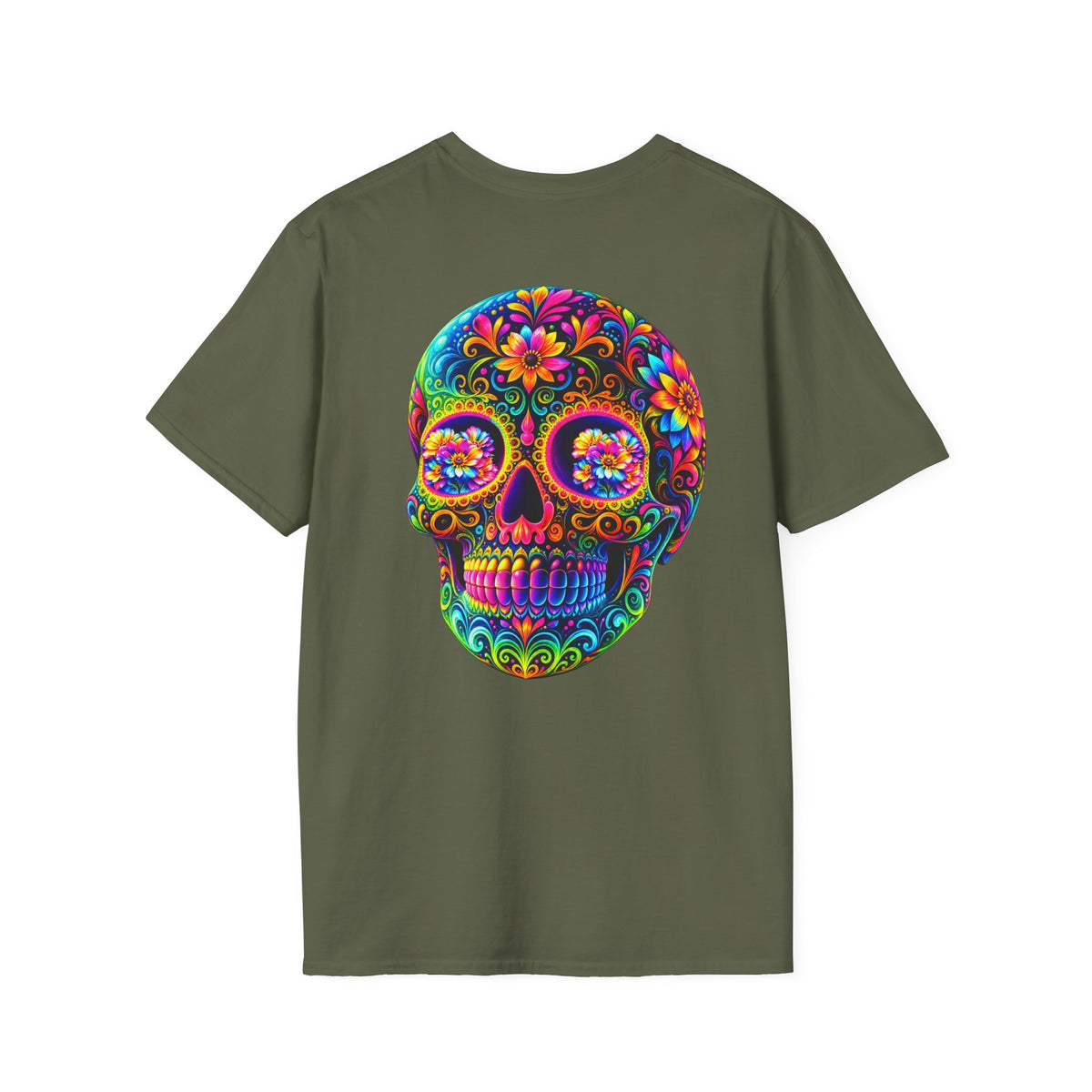 Sugar Skull T-Shirt — Colorful Day of the Dead Floral Skull Tee
