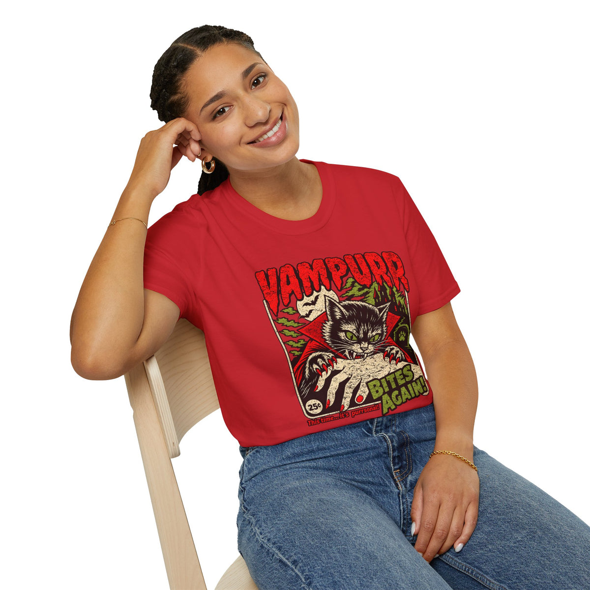Vampurr Bites Again Cat Horror Graphic T-Shirt