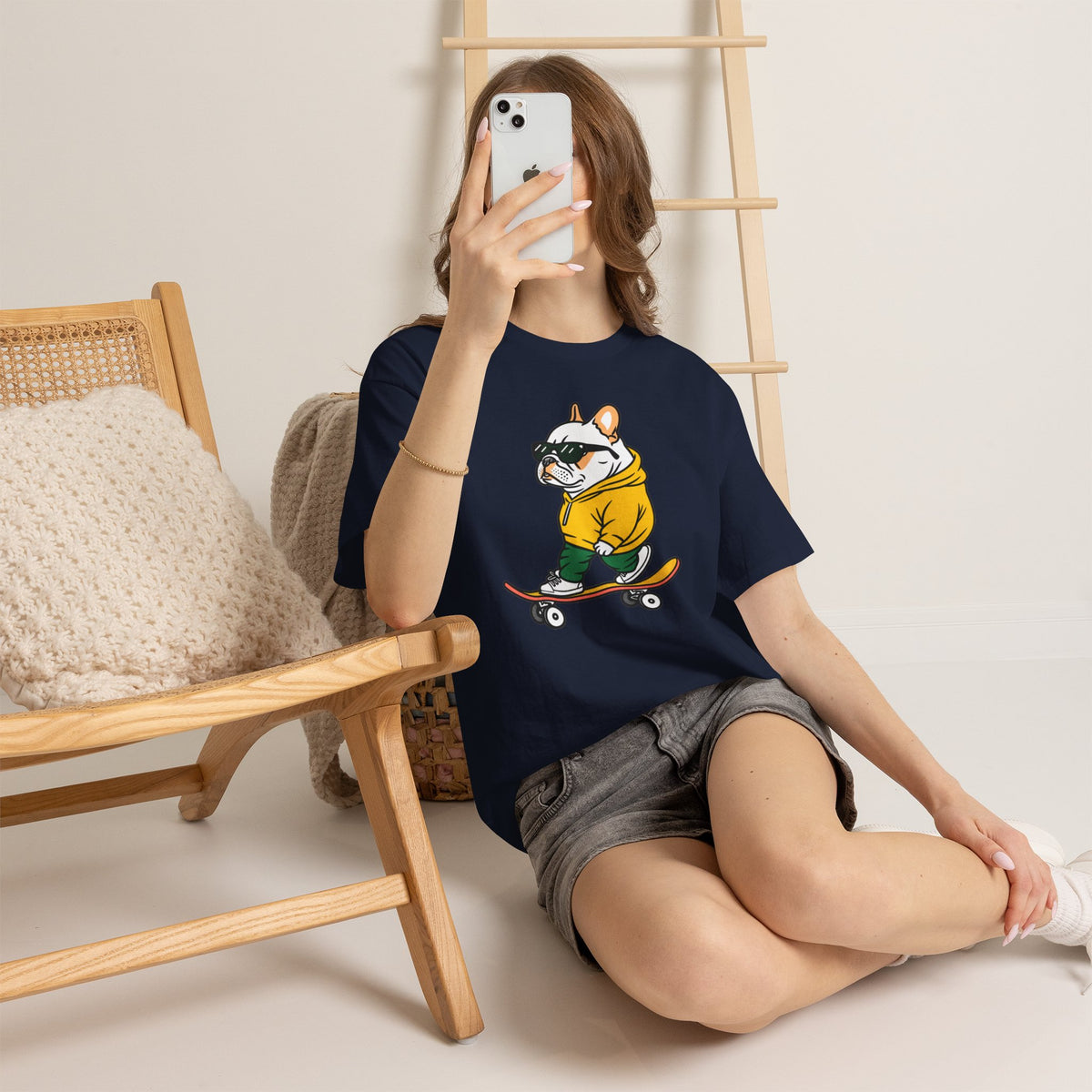Skateboarding French Bulldog T‑Shirt – Cute Bulldog on Skateboard Graphic Tee