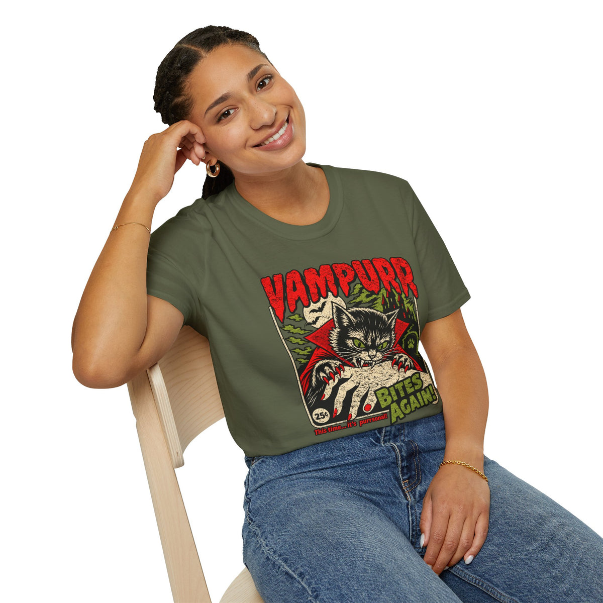 Vampurr Bites Again Cat Horror Graphic T-Shirt