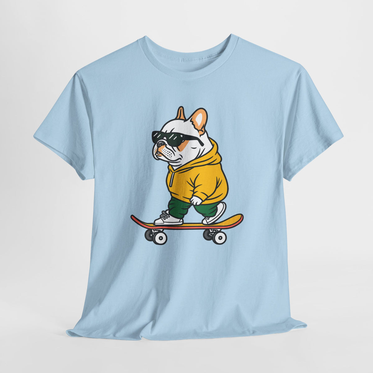 Skateboarding French Bulldog T‑Shirt – Cute Bulldog on Skateboard Graphic Tee