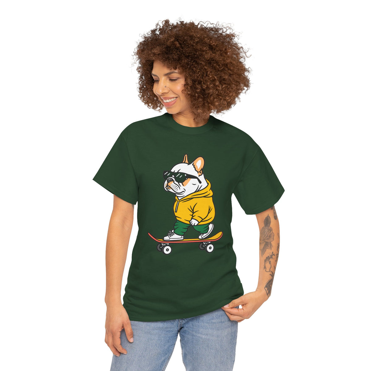 Skateboarding French Bulldog T‑Shirt – Cute Bulldog on Skateboard Graphic Tee