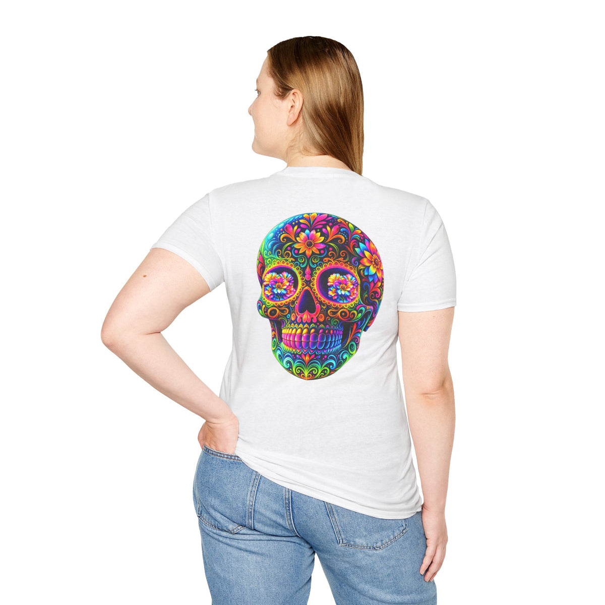 Sugar Skull T-Shirt — Colorful Day of the Dead Floral Skull Tee