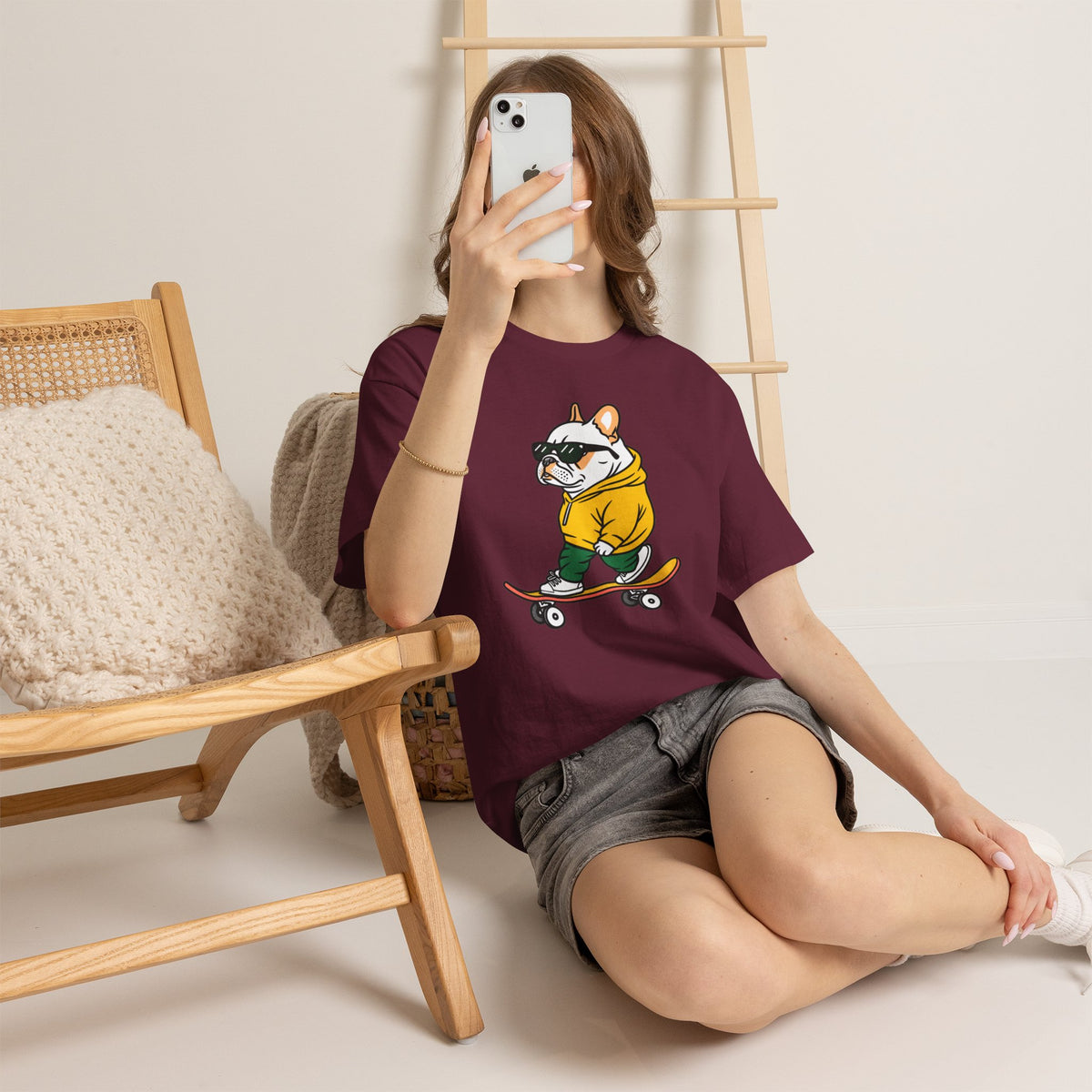 Skateboarding French Bulldog T‑Shirt – Cute Bulldog on Skateboard Graphic Tee