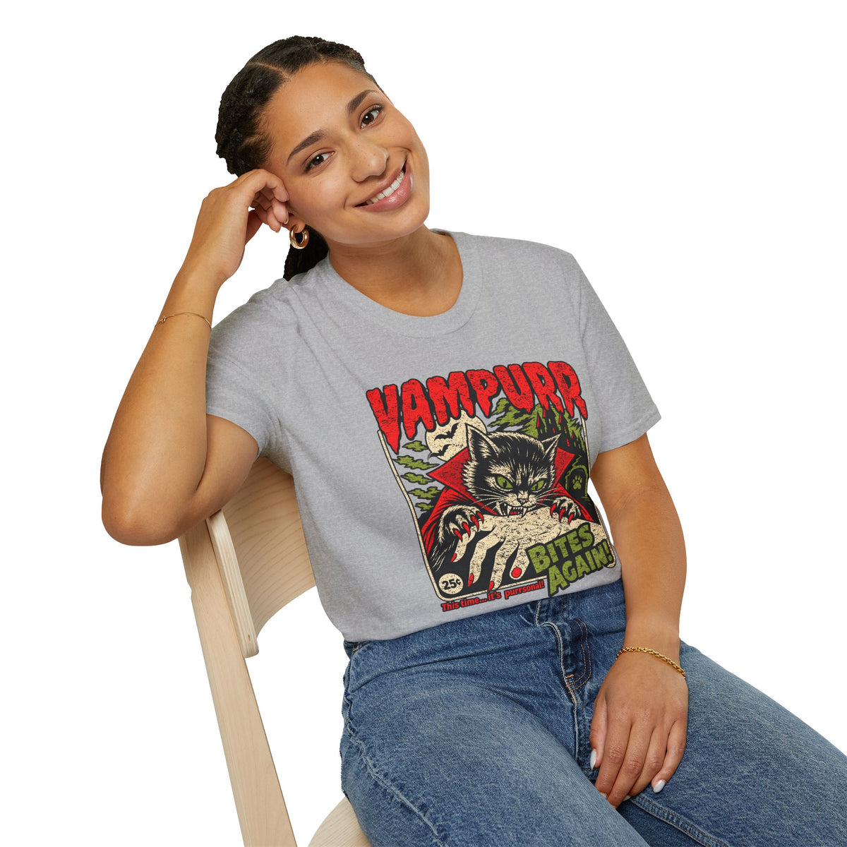 Vampurr Bites Again Cat Horror Graphic T-Shirt