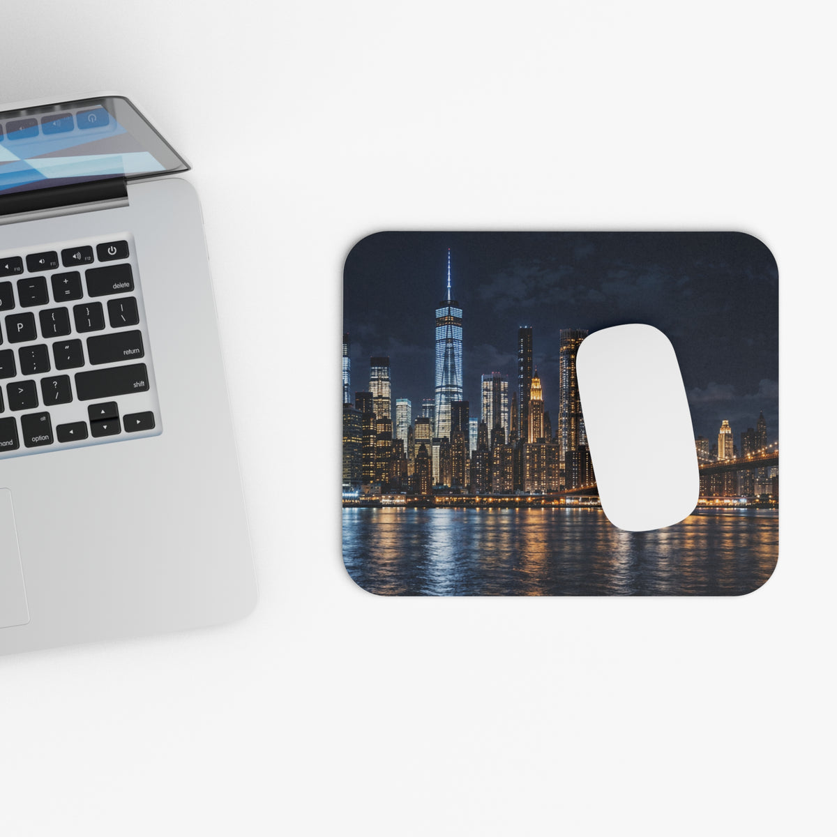 New York City Night Skyline Mouse Pad — Brooklyn Bridge Desk Mat