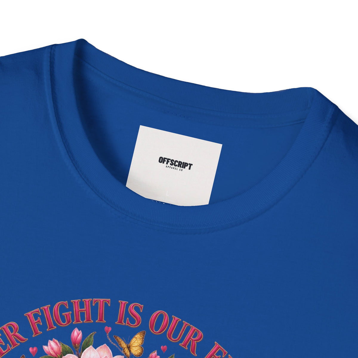 Breast Cancer Awareness T-Shirt – “Her Fight Is Our Fight” Pink Ribbon Floral Tee