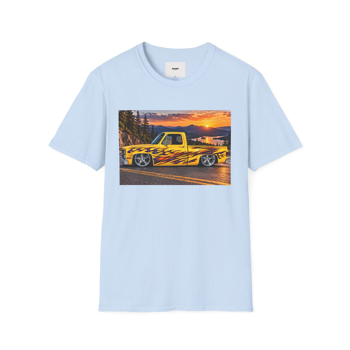 Yellow Flame Pickup T-Shirt — Sunset Classic Truck Graphic Tee