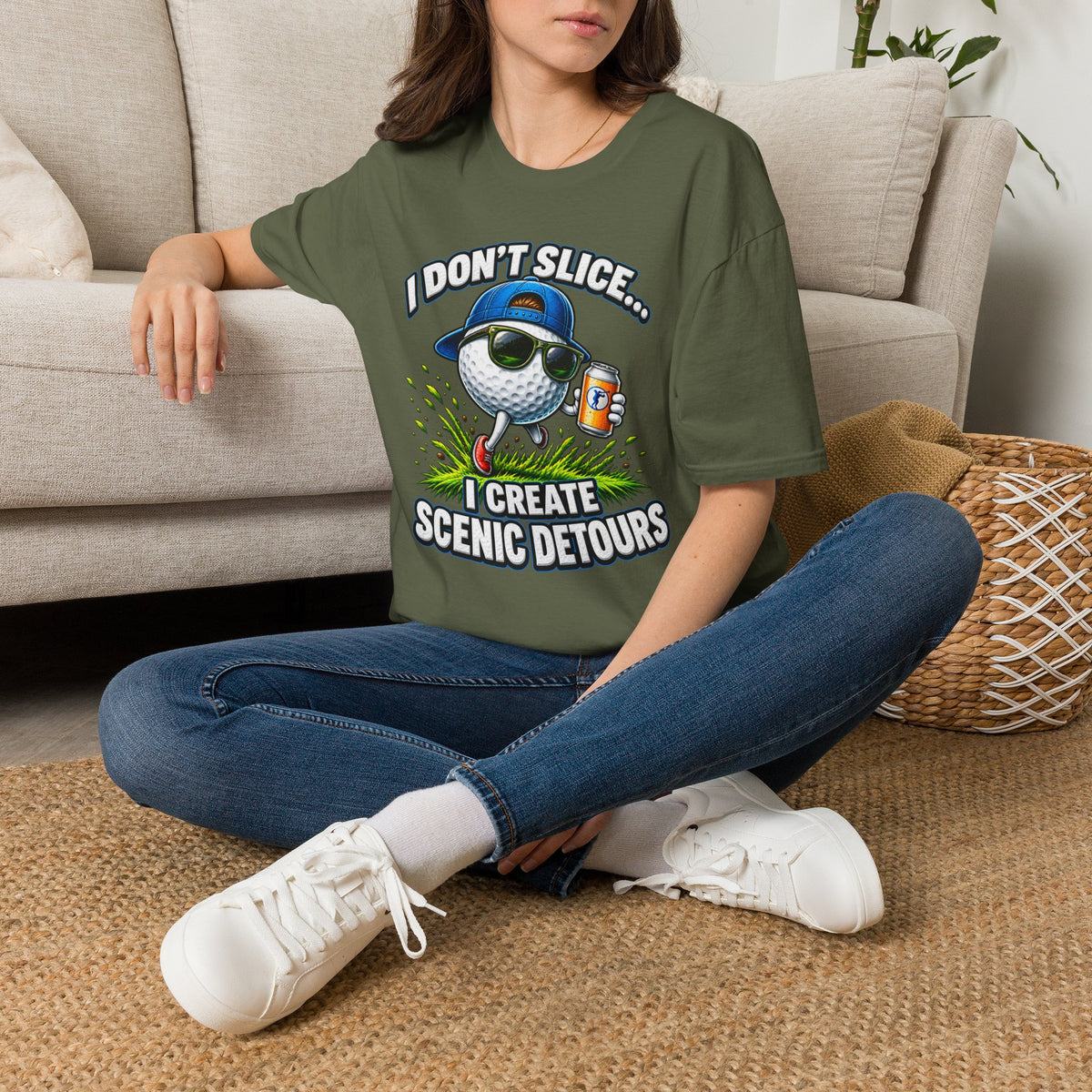 Golf T-Shirt — "I Don't Slice... I Create Scenic Detours" Funny Golfer Tee