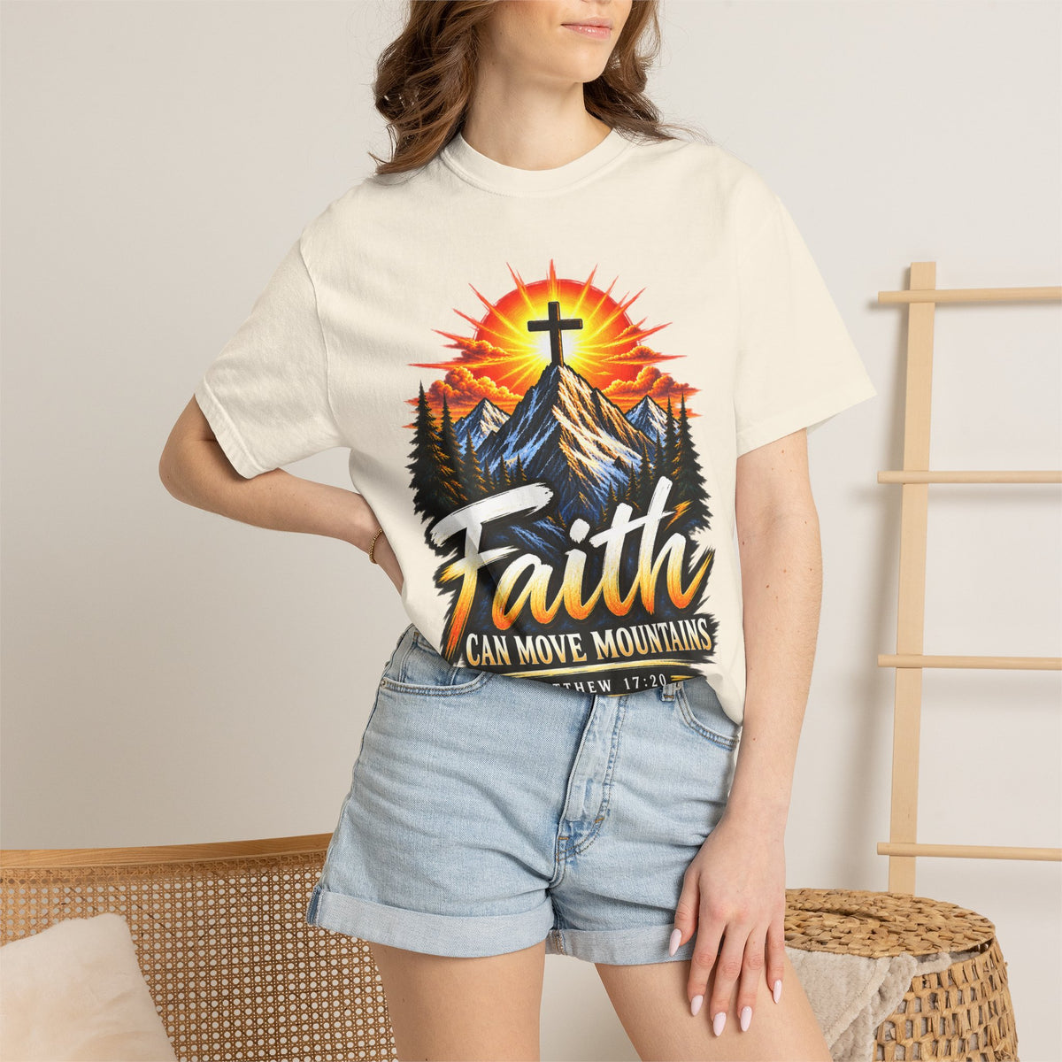 Faith Can Move Mountains T-Shirt | Christian Cross Mountain Graphic