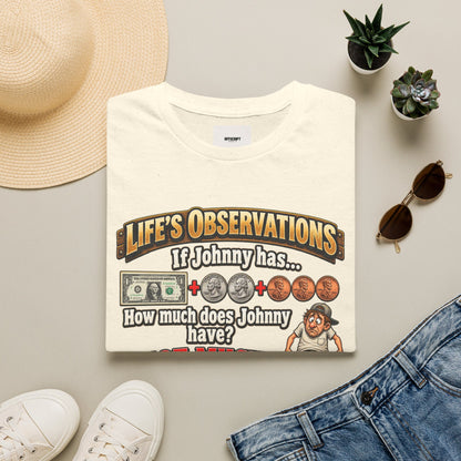 Life's Observations "If Johnny Has..." Graphic T-Shirt — Funny Money Puzzle Tee