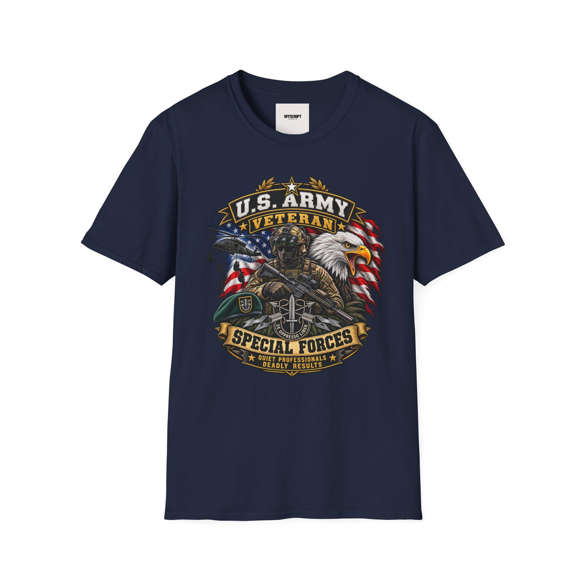 U.S. Army Veteran T-Shirt — Special Forces Eagle American Flag Design