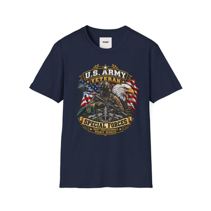 U.S. Army Veteran T-Shirt — Special Forces Eagle American Flag Design