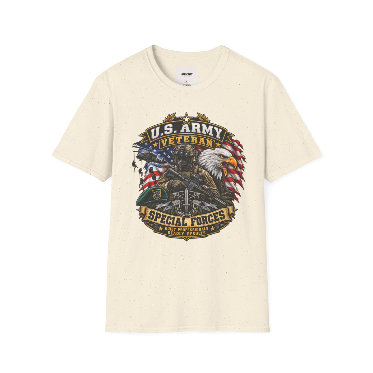 U.S. Army Veteran T-Shirt — Special Forces Eagle American Flag Design
