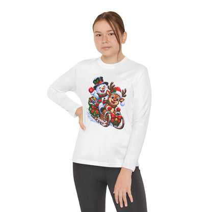 Kids' Christmas Sledding Tee — Snowman & Reindeer Holiday Long Sleeve